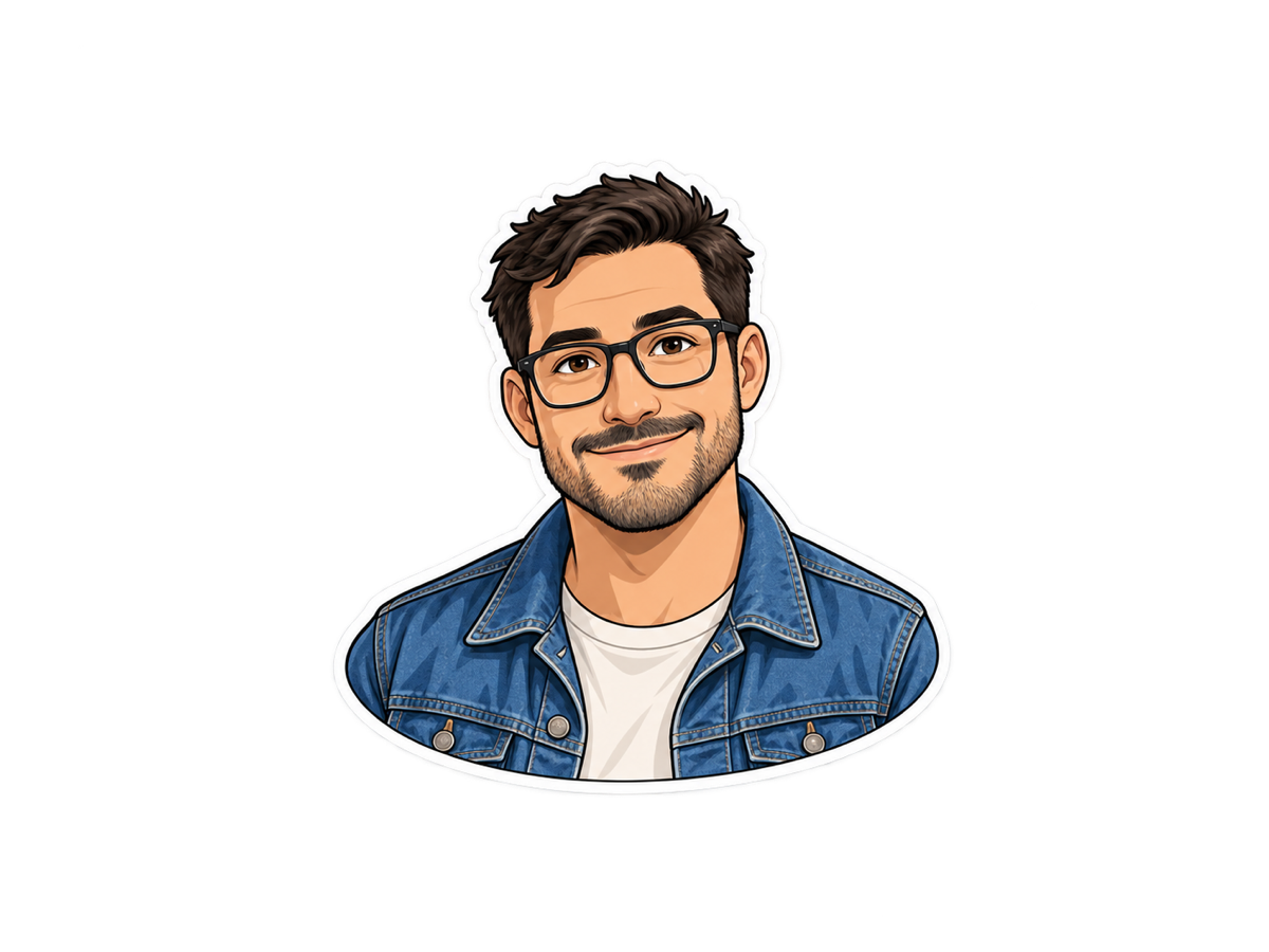 Cartoon portrait sticker of a consenting adult with a white contour